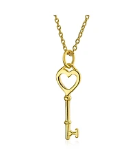 Bling Jewelry Romantic Key to Her Heart Pendant Necklace Gold Plated .925 Sterling Silver