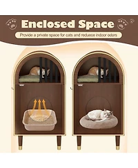 6thdruple Modern Espresso Cat Condo Furniture, Two-Tier Arch Cat House for 2 Cats
