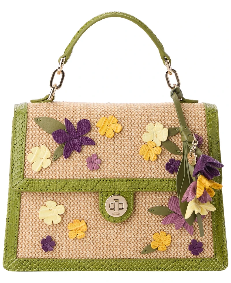 Brahmin Leather Small Hallie Floral Satchel Bag