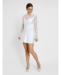 Six Stories Women's Lace Sleeve Cowl Satin Mini Dress