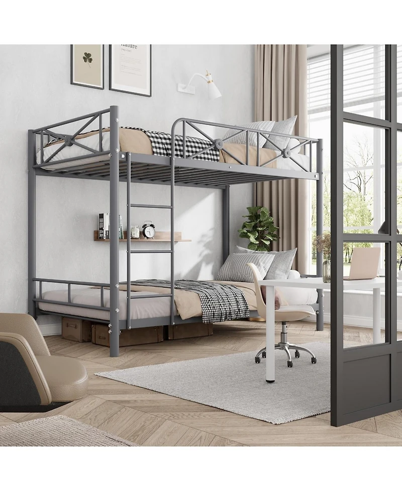 gaomon Industrial Twin Over Twin Bunk Bed, Heavy-Duty Steel Frame with Safety Guard Rails & Quiet Slats, Space-Saving for Kids, Steel Bed for School