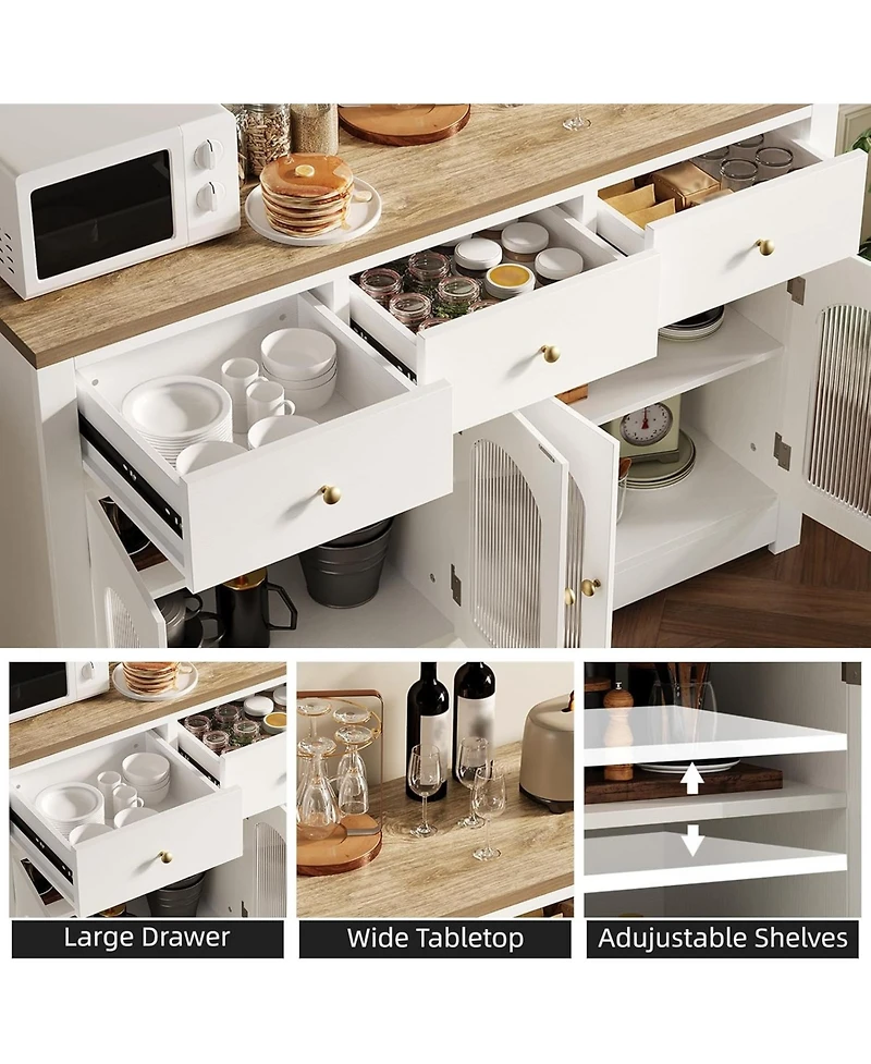 gaomon Buffet Cabinet with Storage, Modern Sideboard with Arched Acrylic Fluted Doors & 3 Drawers