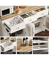 gaomon Buffet Cabinet with Storage, Modern Sideboard with Arched Acrylic Fluted Doors & 3 Drawers