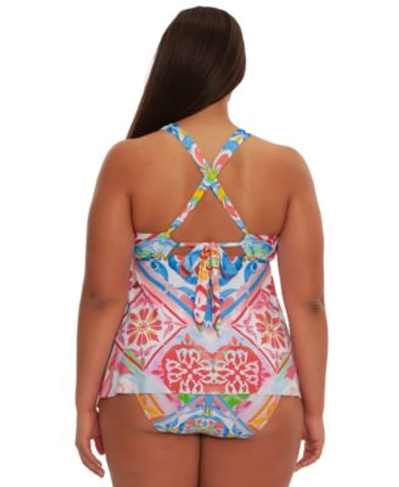 Becca Etc Plus Size Mijas Ring V Neck Tankini Top V Shirred Hipster Bottoms