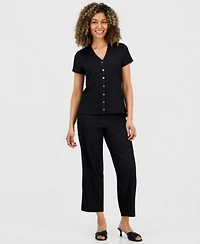 Anne Klein Essentials Petite Button Front Blouse Ankle Pants