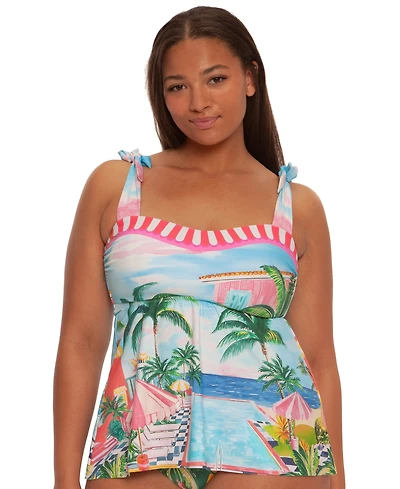 Becca Etc Plus Miami Beach Tie Shoulder Tankini Top
