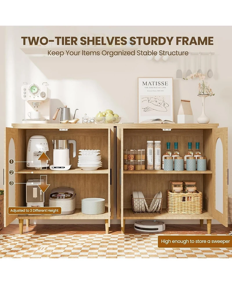 gaomon Rattan Sideboard with Solid Wood Base, Buffet and Storage Cabinet with Ample Space for Living Room, Dinning Room, Hallway and Entryway