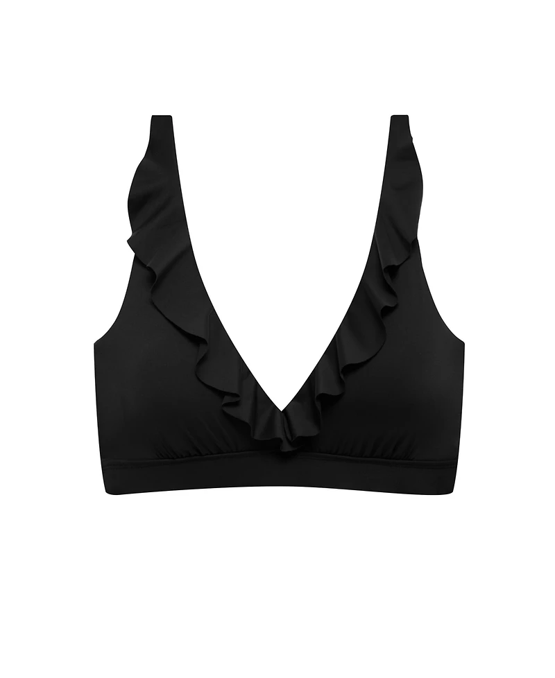 Lauren Ralph Women's Dark Navy Ruffle Underwire Bralette Swimsuit Top