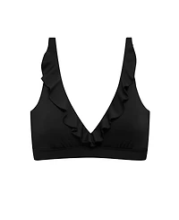Lauren Ralph Women's Dark Navy Ruffle Underwire Bralette Swimsuit Top