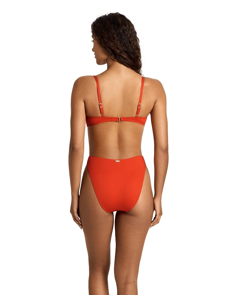 Lauren Ralph Women's Sunburst Orange Notch Underwire Bralette Swimsuit Top