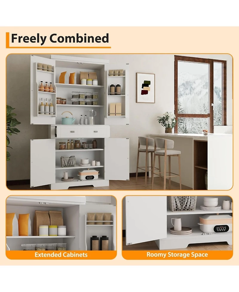 gaomon Kitchen Pantry Cabinet with Drawer, Doors and Shelves, Wood Farmhouse Storage Cabinet, Large Storage Cupboard for Living Room