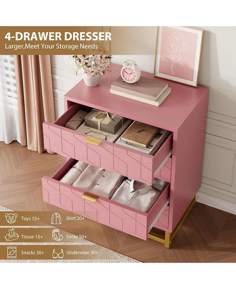 gaomon Dresser for Bedroom, 4 Drawer Wooden Dresser with Gold Handles, Modern Storage Dressers & Chests of Drawers for Hallway