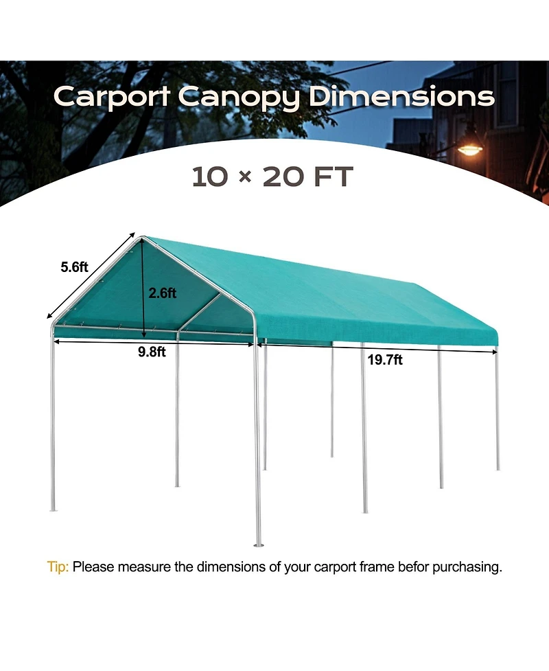 Aoodor 10 x 20 Ft All Weather Carport Replacement Canopy Cover