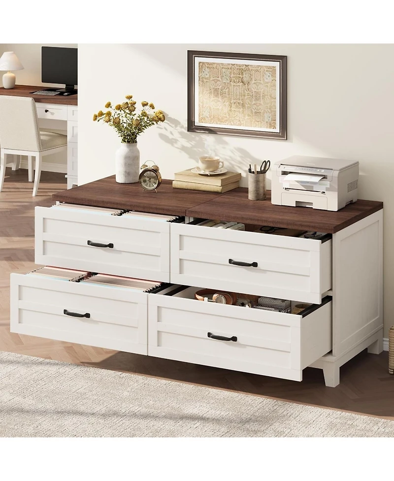 gaomon 2 Drawers Lateral File Cabinet with Deepened Tabletop, Farmhouse Wood Large Filing Cabinet for Legal/Letter File wHanging Rod, Sturdy Frame