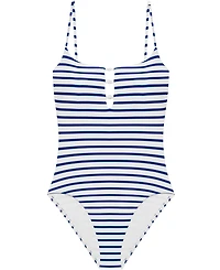 Lauren Ralph Women's Knotted Keyhole Stripe One-Piece Swimsuit