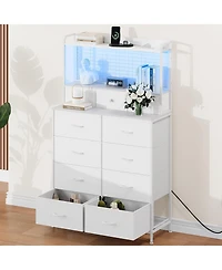 gaomon Rustic Dresser for Bedroom with Charging Station, App Controlled Rgb Led