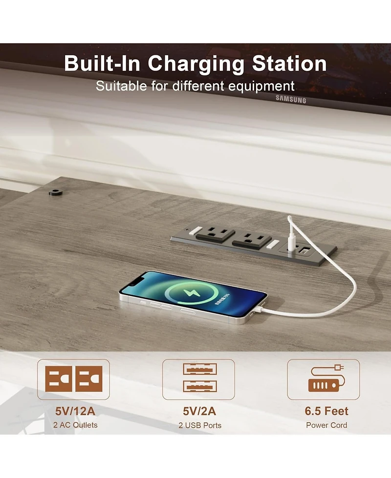 gaomon Tv Stand with 4 Open Shelves Corner Entertainment Center Power Outlets Plus Led Lights Media Console