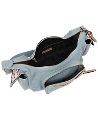 True Religion Multi-Patch Denim Hobo Shoulder Bag