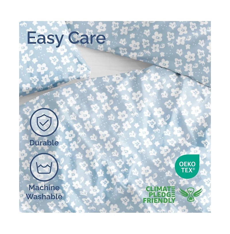 Cgk Unlimited Duvet Floral Cover Set with Pillow Sham, Zipper Closure & Corner Ties