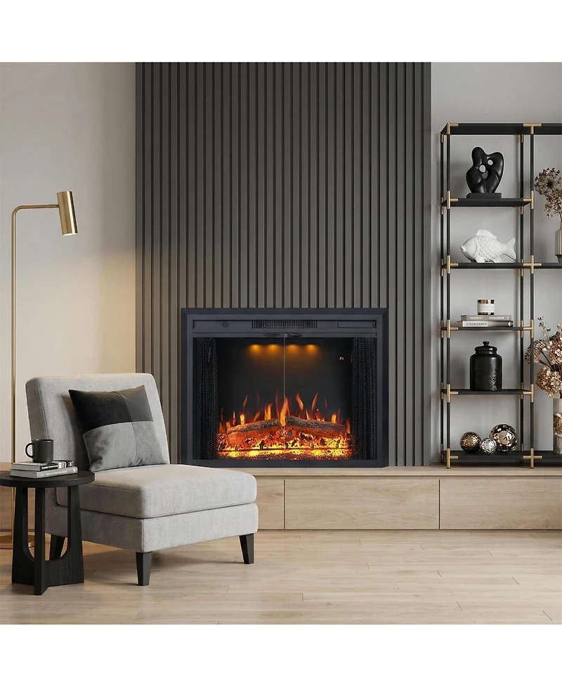 Boyel Living Electric Fireplace Insert with Realistic Flame & Dual Heat Settings, Double Glass Door