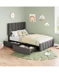 gaomon Twin Bed Frame with Adjustable Headboard & 4 Storage Drawers, Velvet Tufted, Wood Slats, No Box Spring Needed