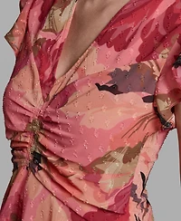 Bcbg Women's Ruched Flutter-Sleeve Printed Top