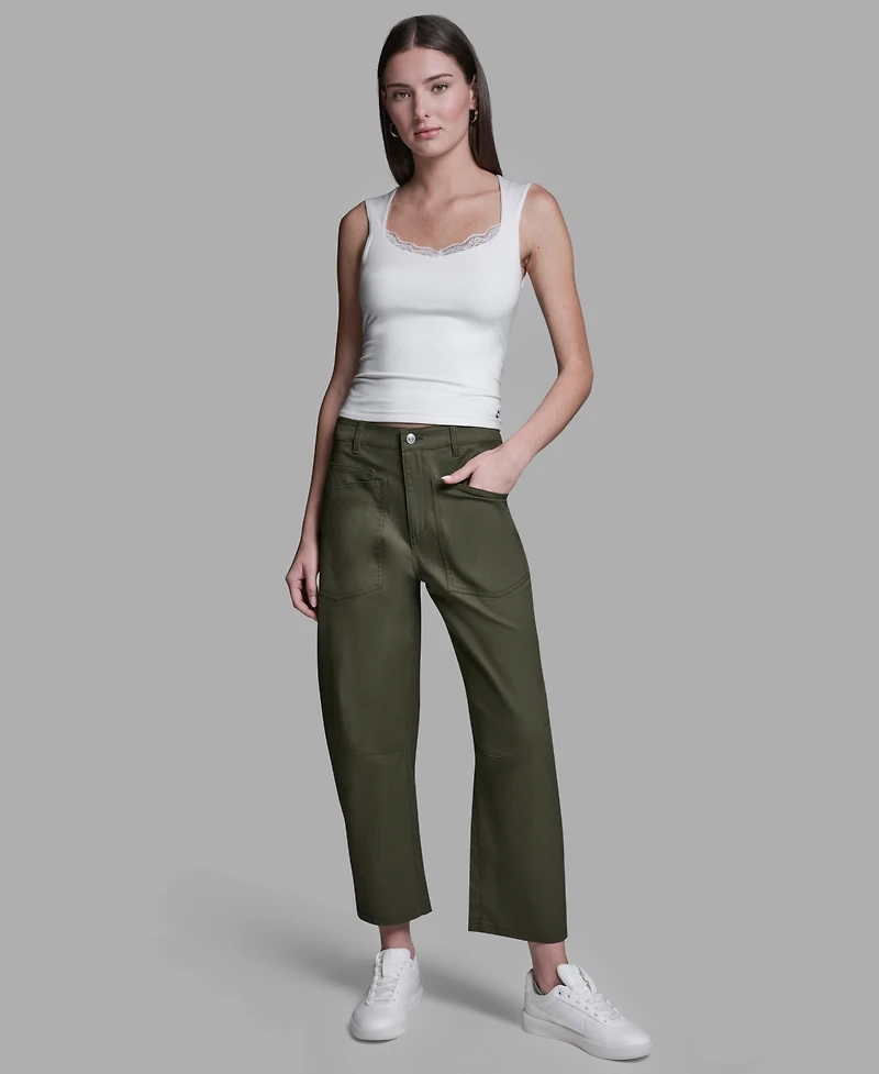 Bcbg Women's Mid-Rise Pocket Detail Barrel Pants