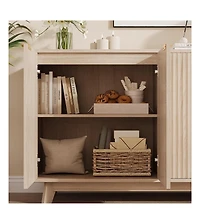 gaomon Fluted Cabinet with Storage Buffet Sideboard with Adjustable Shelves and Gold Handles for Living Room Entry and Kitchen Natural