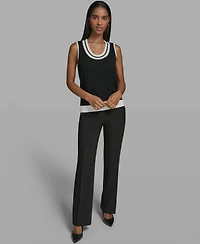 Karl Lagerfeld Women's Scoop-Neck Sleeveless Knit Top with Contrast Trim