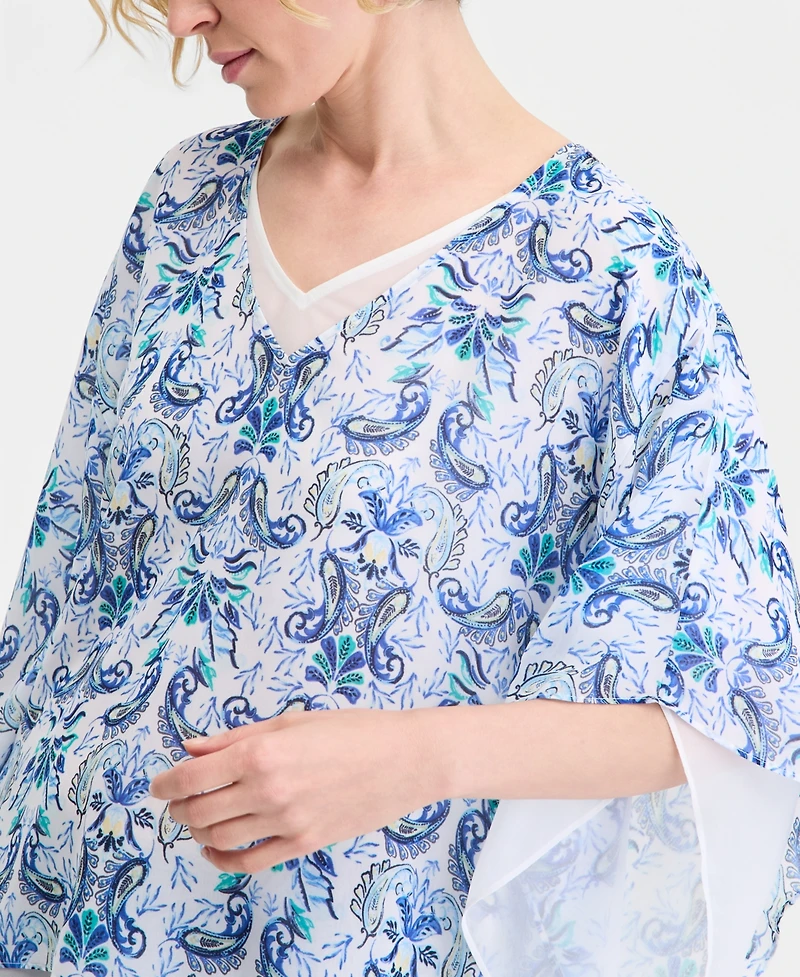 Jm Collection Women's Printed Layered Poncho Top, Macy's Exclusive