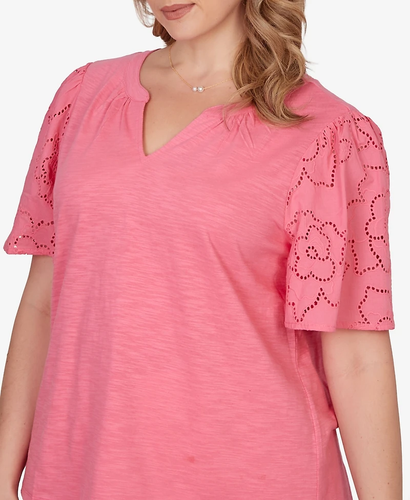 Ruby Rd. Plus Eyelet Sleeve Cotton Jersey Top