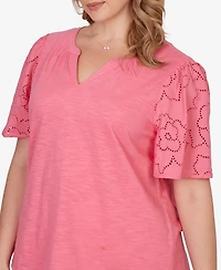 Ruby Rd. Plus Eyelet Sleeve Cotton Jersey Top