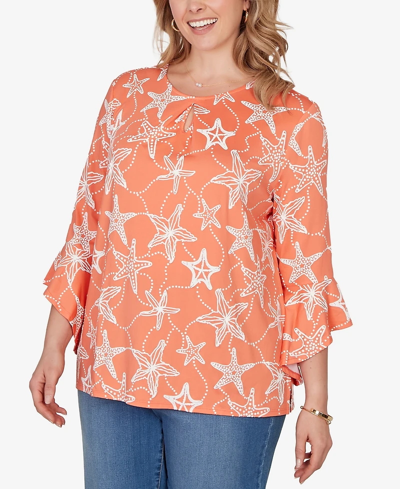 Ruby Rd. Plus Starfish Puff Print Flutter Sleeve Top