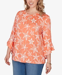 Ruby Rd. Plus Starfish Puff Print Flutter Sleeve Top