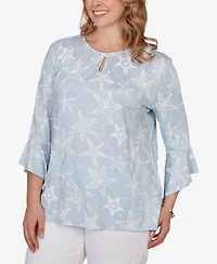 Ruby Rd. Plus Size Starfish Puff Print Flutter Sleeve Top