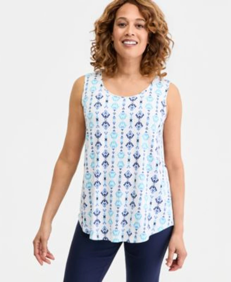 Jm Collection Womens Printed Scoop Neck Sleeveless Tank Top Macys Exclusive