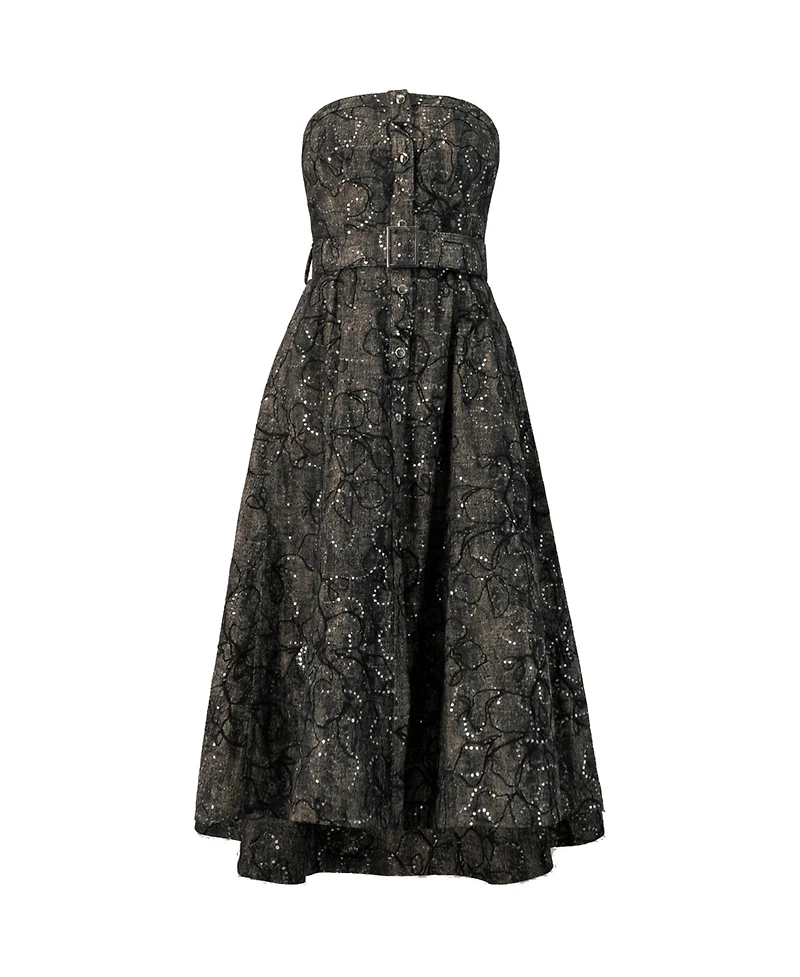 Ivonne Women's Fantasy Denim Midi Strapless Dress