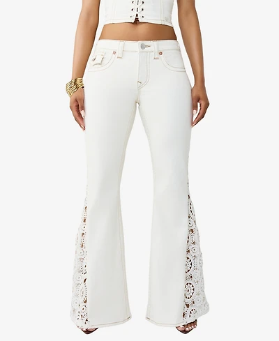 True Religion Women's Crochet Mid-Rise Flare-Flap Jeans