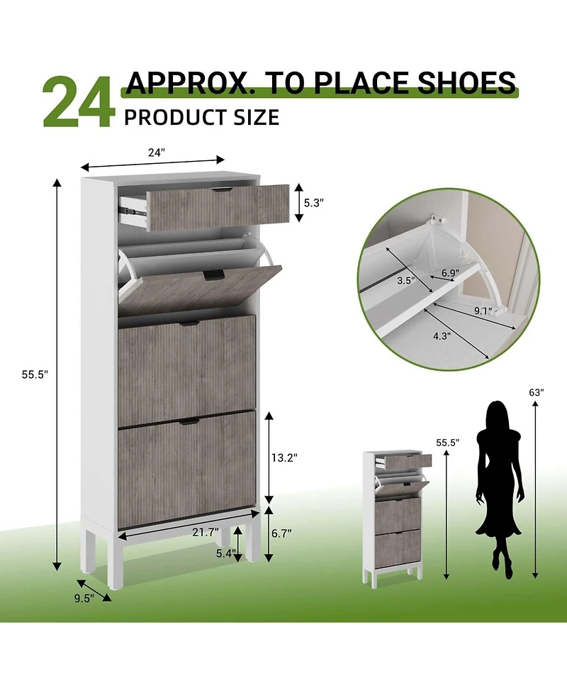 gaomon Shoe Storage Cabinet with 3 Flip Drawers Entry Rack with Iron Legs Fluted Organizer Entryway