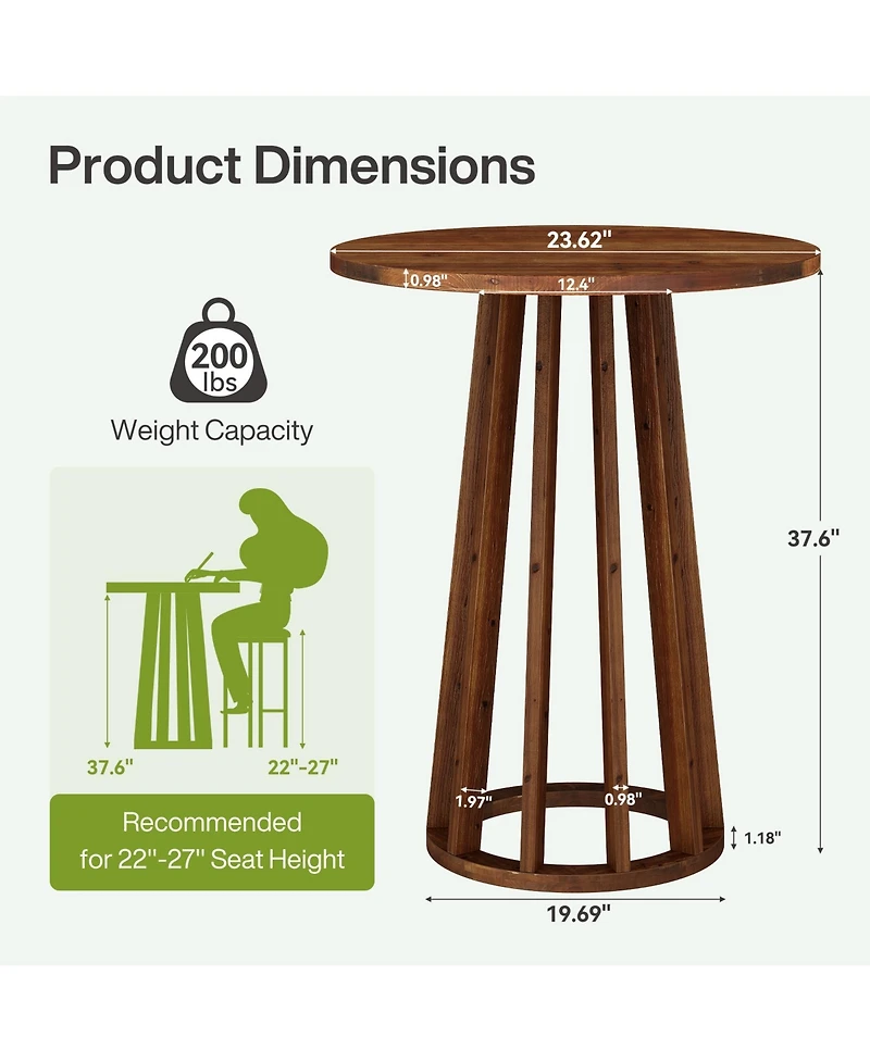 Tribesigns 37.6 inch H Round Bar Table, Farmhouse Wooden Bistro Pub Table with Solid Wood Legs