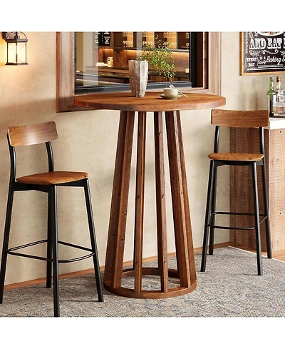 Tribesigns 37.6 inch H Round Bar Table, Farmhouse Wooden Bistro Pub Table with Solid Wood Legs