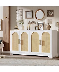 gaomon Modern Console Table Storage with 2 Rattan Doors and Shelves