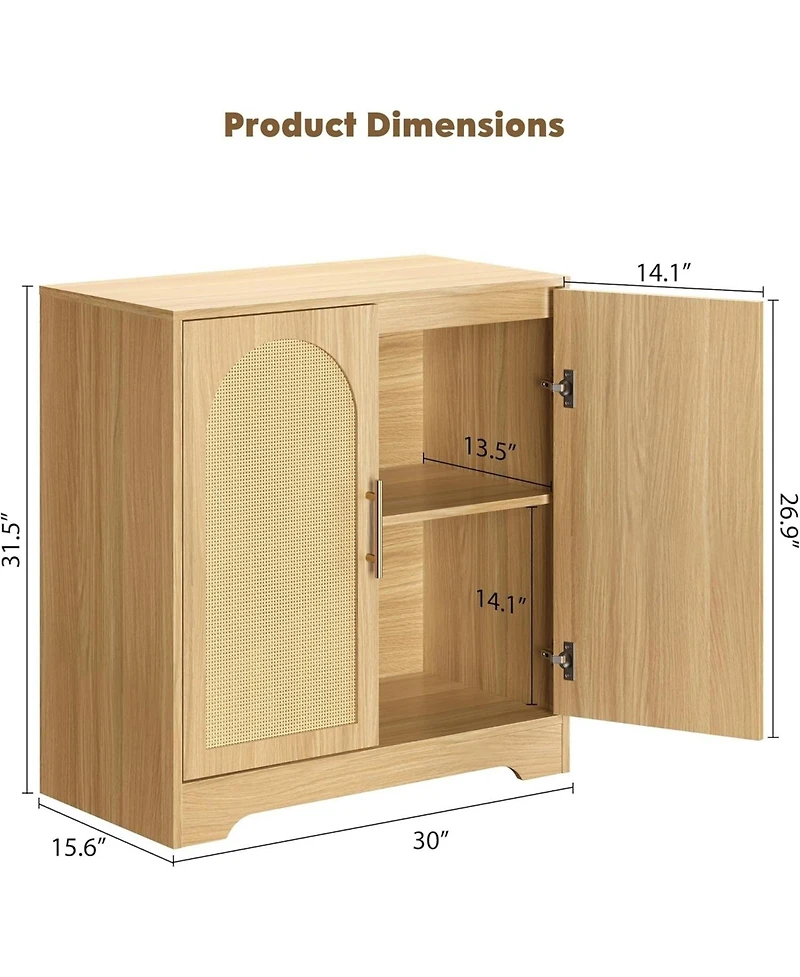 gaomon Modern Console Table Storage with 2 Rattan Doors Shelves