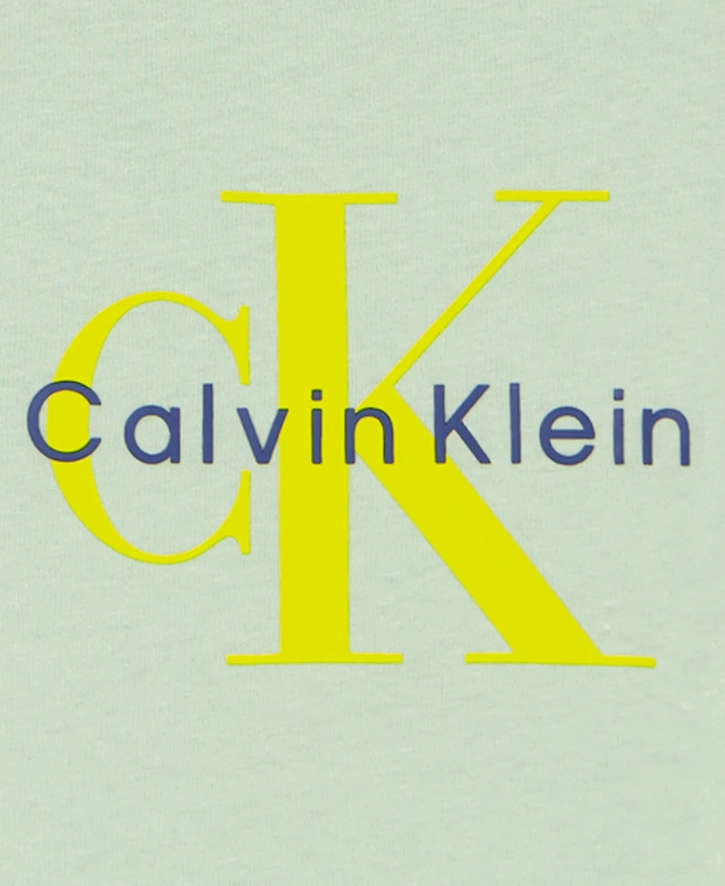Calvin Klein Toddler and Little Boys' 2T-7 Relaxed Monogram T-Shirt Natural Denim Shorts, 2-Piece Set