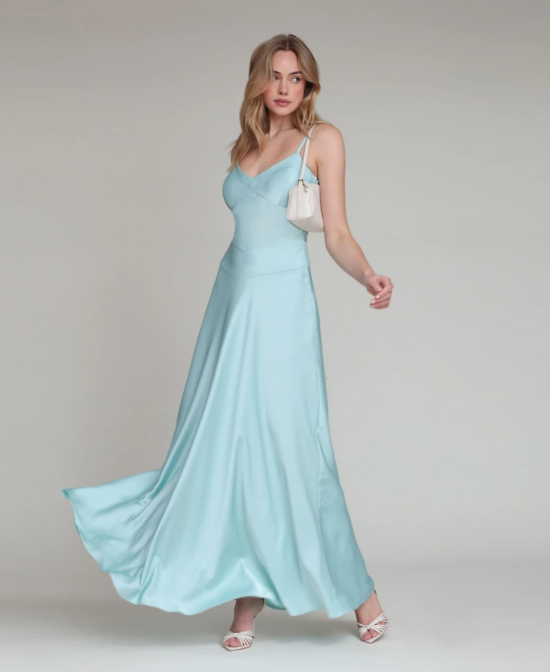 Avec Les Filles Women's V-Neck Laced-Up Bias Cut Gown Dress