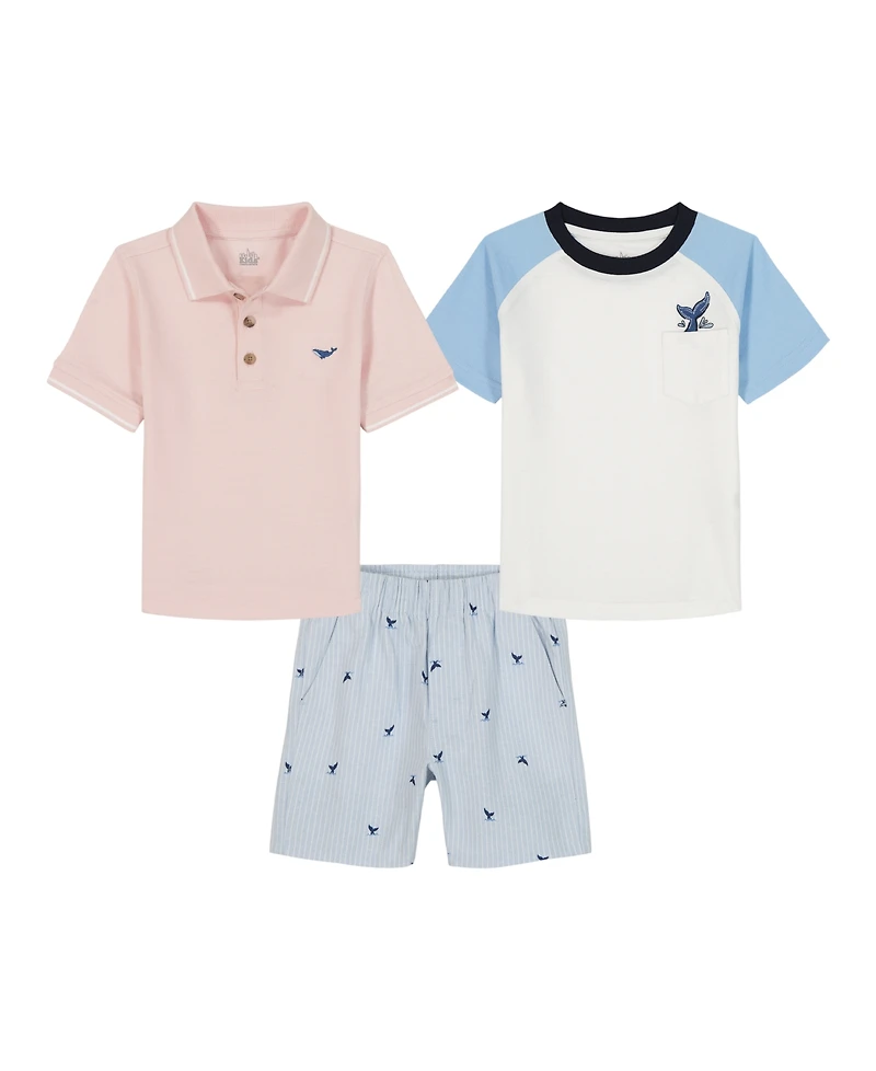 Kids Headquarters Boys' Toddler 2T-5T Tipped Polo, Baseball T-Shirt and Striped Oxford Shorts, 3-piece Set