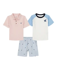 Kids Headquarters Boys' Toddler 2T-5T Tipped Polo, Baseball T-Shirt and Striped Oxford Shorts, 3-piece Set