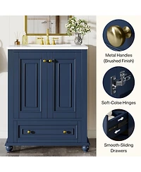 Tribesigns 24" Modern Freestanding Solid Wood Bathroom Vanity with Ceramic Sink, Adjustable Shelf Storage, Soft-Close Cabinet & Drawer