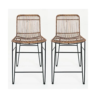 Jofran Weaver Hairpin Modern Global Rattan Counter Barstool (Set of 2)