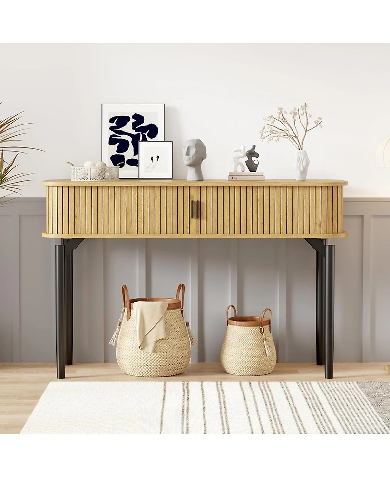 gaomon 47" Narrow Console Table with Fluted Sliding Doors and Storage Space